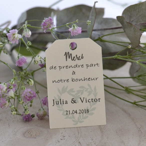 étiquette tag, mariage, coeur olivier, papier ivoire