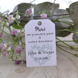étiquette remerciement mariage, papier blanc, champêtre, provence