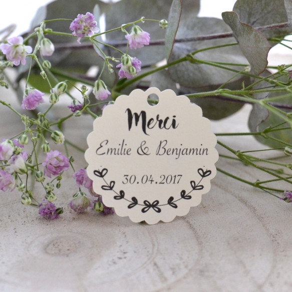 étiquette mariage champêtre, cadeau invité, papier ivoire