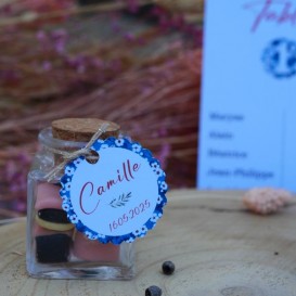 étiquette dragée-communion-cadeau invité-colombe bleu-liberty