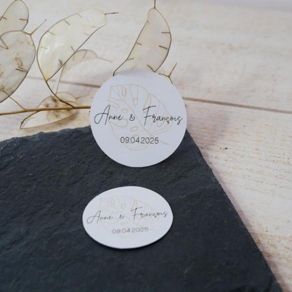 sticker mariage-cadeau invite-monstera-papier blanc adhésif