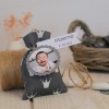 Pochon motif couronne-bapteme-naissance-gris et blanc-etiquette photo